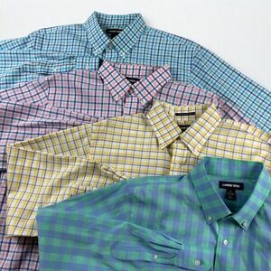 Lands End Button Down Shirts Mens L Bundle Multicolor Spring Gingham Traditional